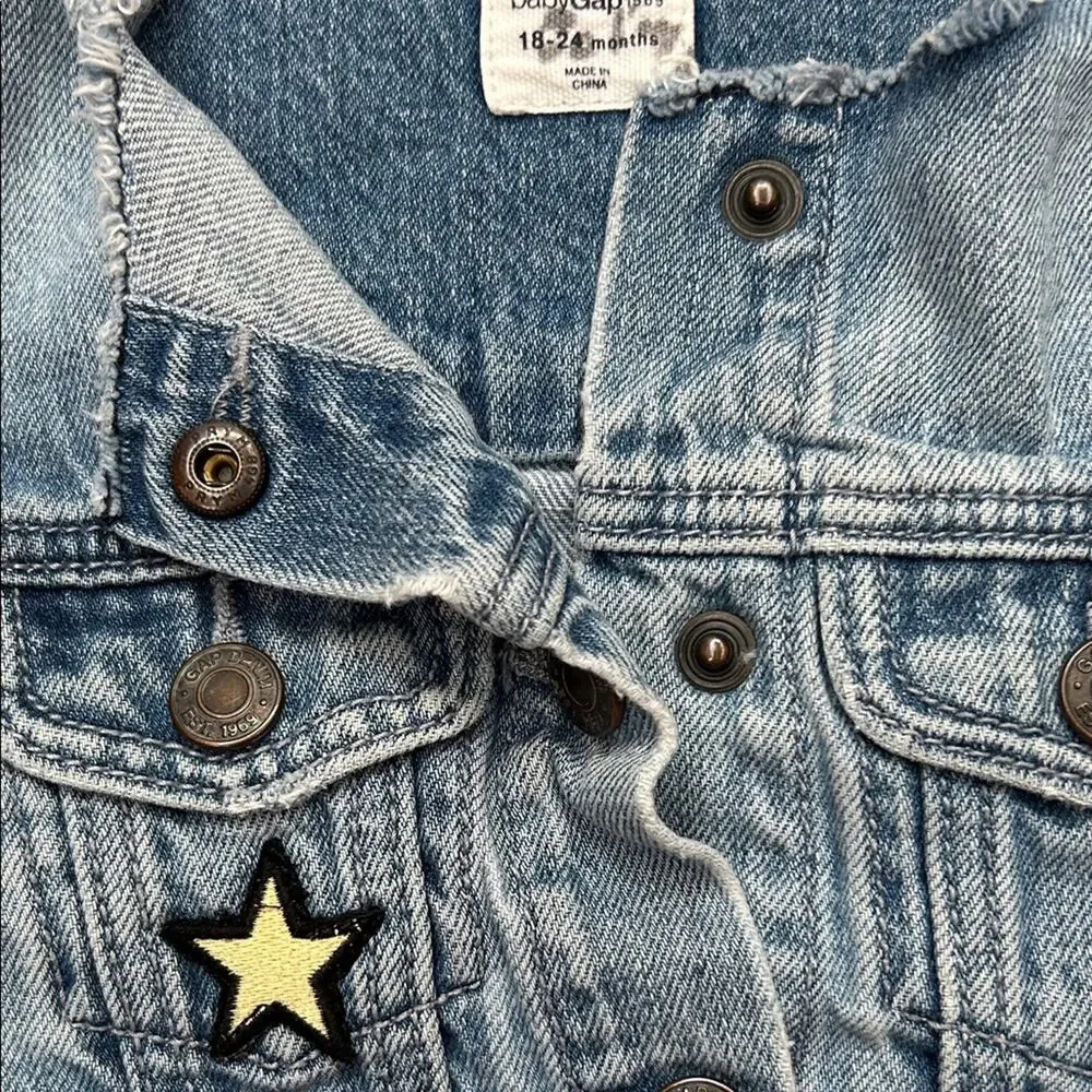 GAP Light Blue Kids Jean Jacket with Fun Patches, Size 18-24 Months